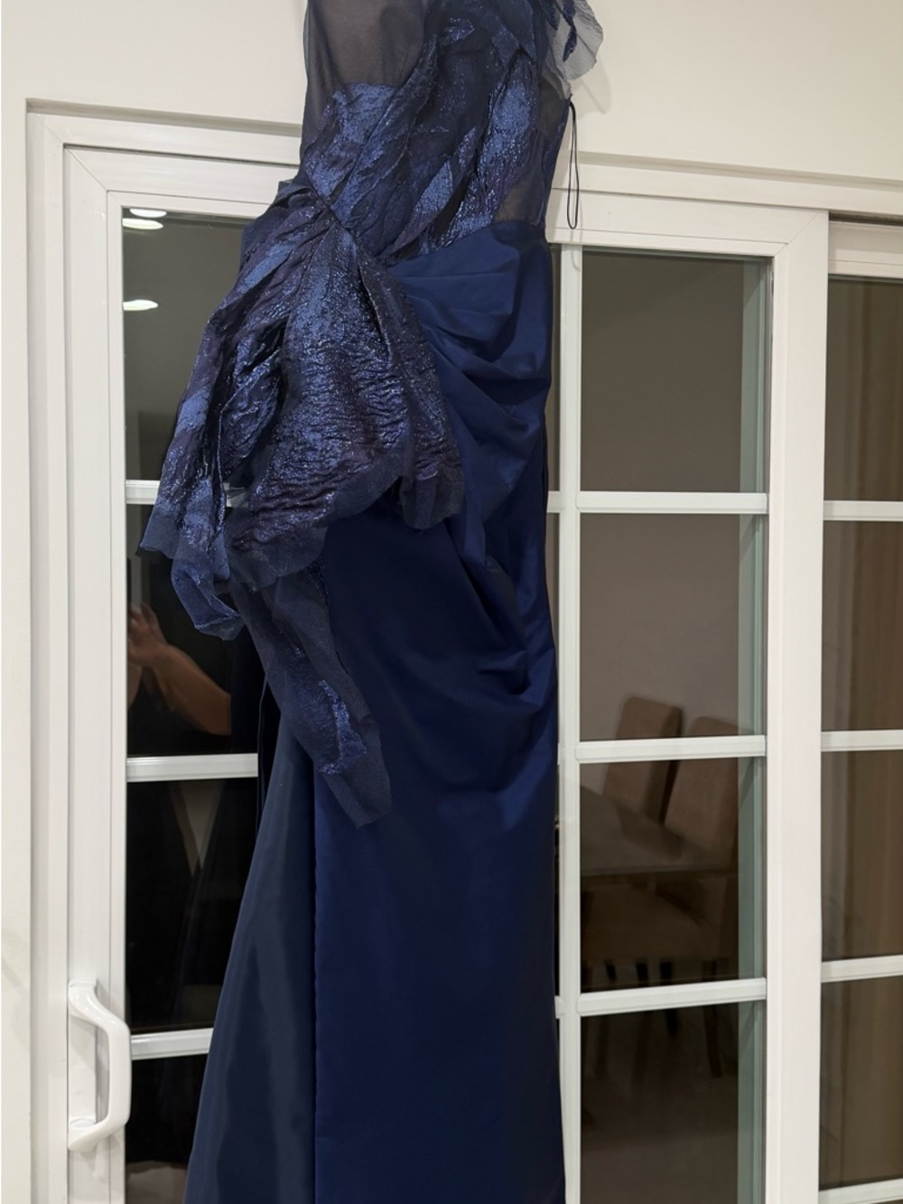 Tarik Ediz Elegant Navy One-Shoulder Evening Dress - Picture 5 of 5